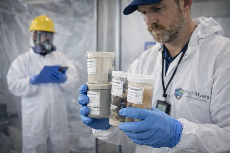 Black Mold Removal Services 2 “Professional mold specialist examining collected black mold samples during testing and inspection process.”