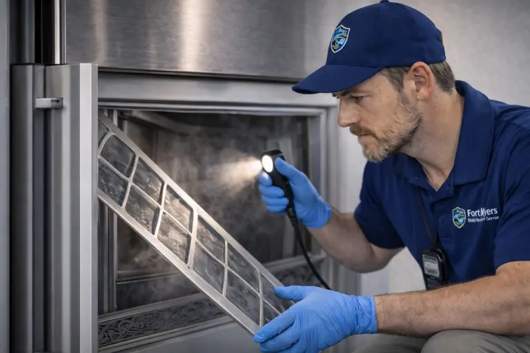 HVAC Mold Remediation Services 1 HVAC technician inspecting air filter for mold growth during professional mold remediation service.