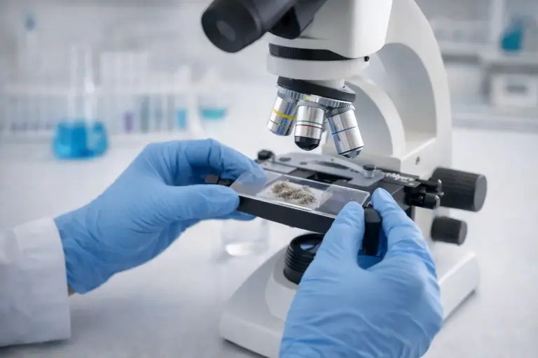 Mold Testing & Laboratory Analysis 3 Laboratory technician analyzing mold samples under a microscope as part of certified mold testing and analysis process