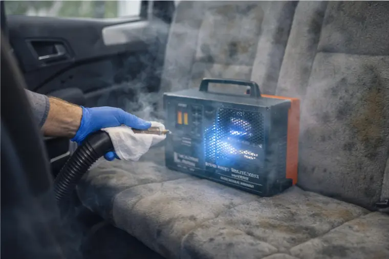 Vehicle Mold Remediation Services 3 “Vehicle mold remediation process using specialized treatment equipment to eliminate mold spores from car seats and interior surfaces.”